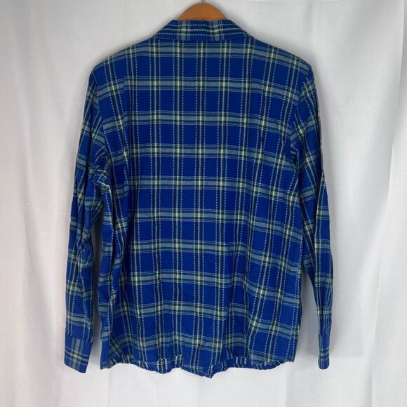 Karen Scott Sport Blue Plaid Snowman Motif Cotton Button Front Shirt Size Large - Picture 2 of 8